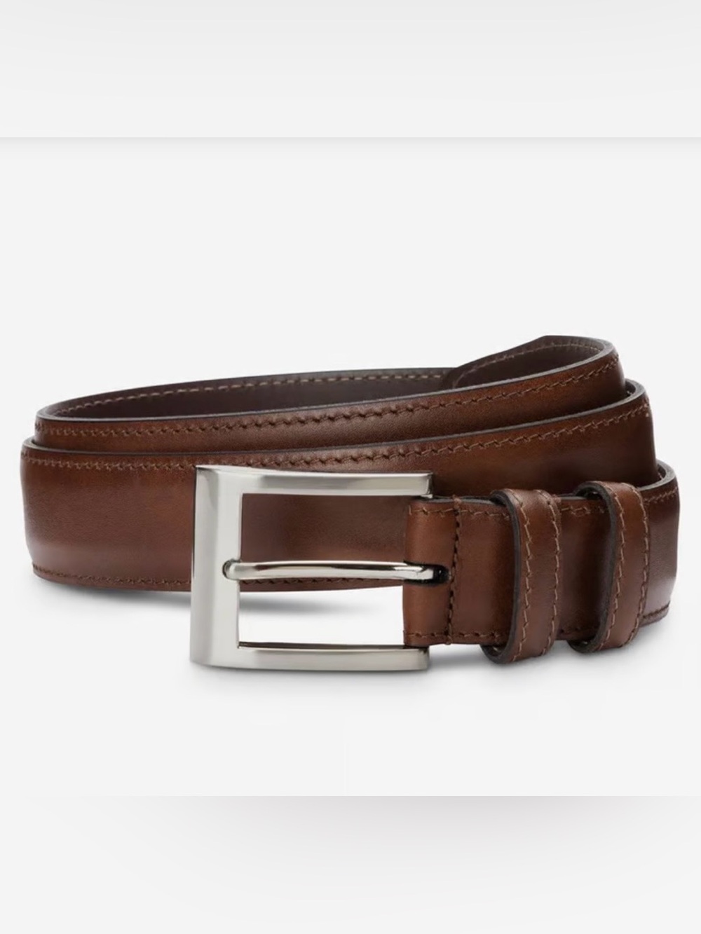 Allen Edmonds Brown Leather Belt Silver Tone Buckle 39590 Size 42 NEW